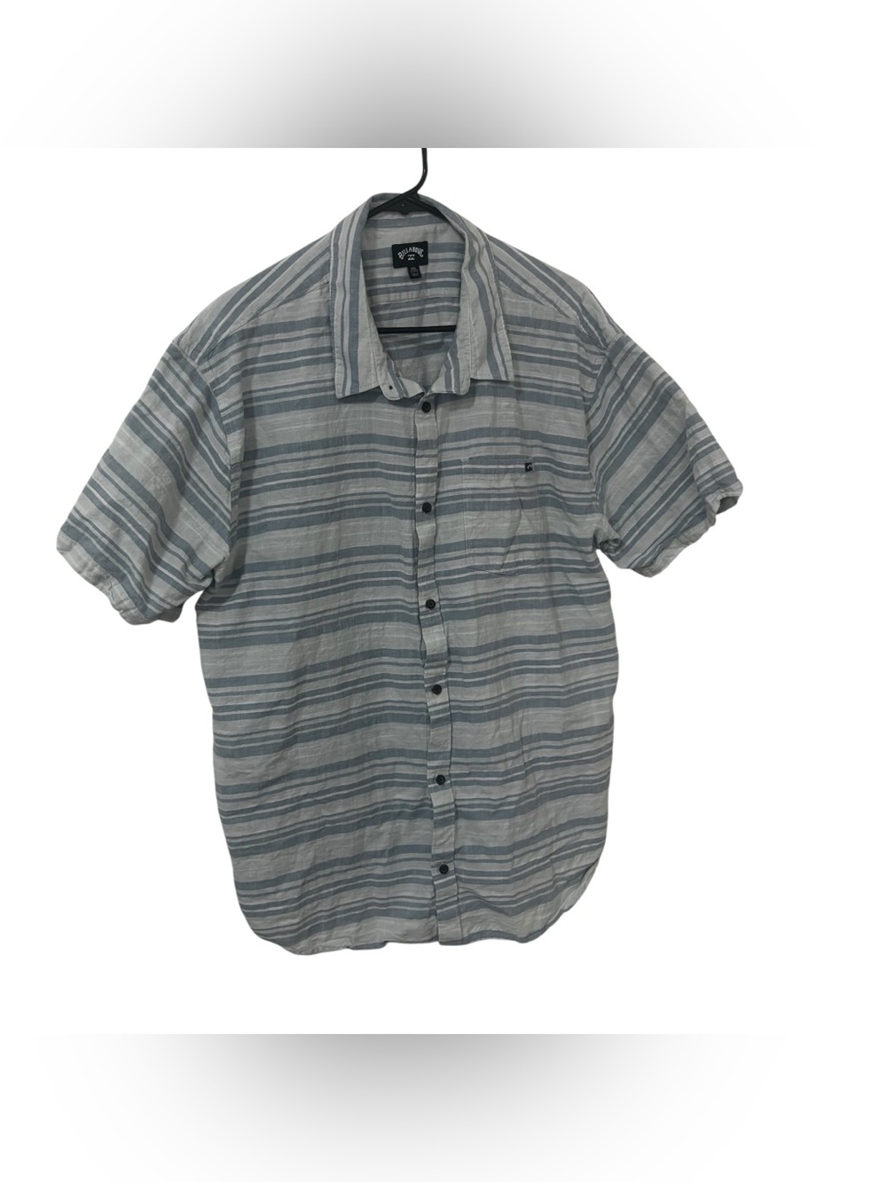 Billabong 100% cotton men’s Short-Sleeve Striped Button-Down Shirt - Gray & Blue